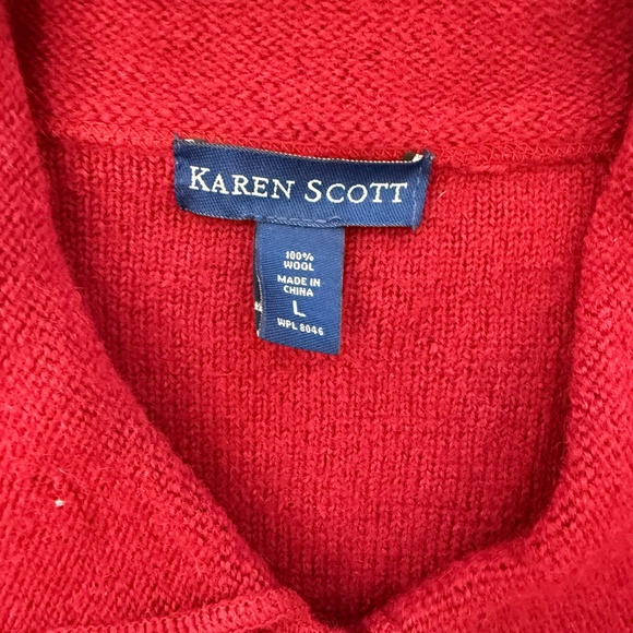 Karen Scott Red Wool Cardigan Sweater Size Large - Picture 5 of 6